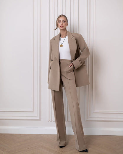 Liora Beige Oversized Double-Breasted Suit 2-Piece