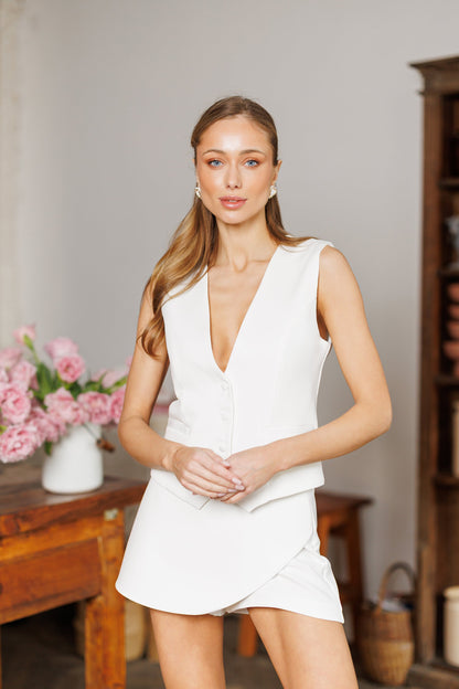 White Tailored Vest & Overlap Mini Skort Set 2-Piece