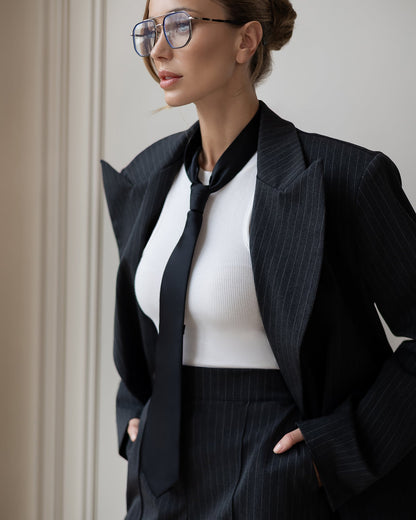 Liora Grey Striped Oversized Double-Breasted Suit 2-Piece