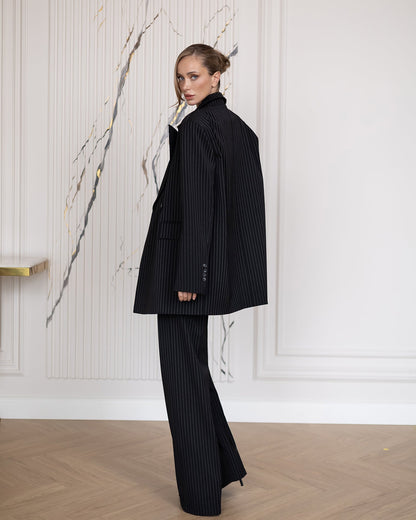 Liora Black Striped Oversized Double-Breasted Suit 2-Piece