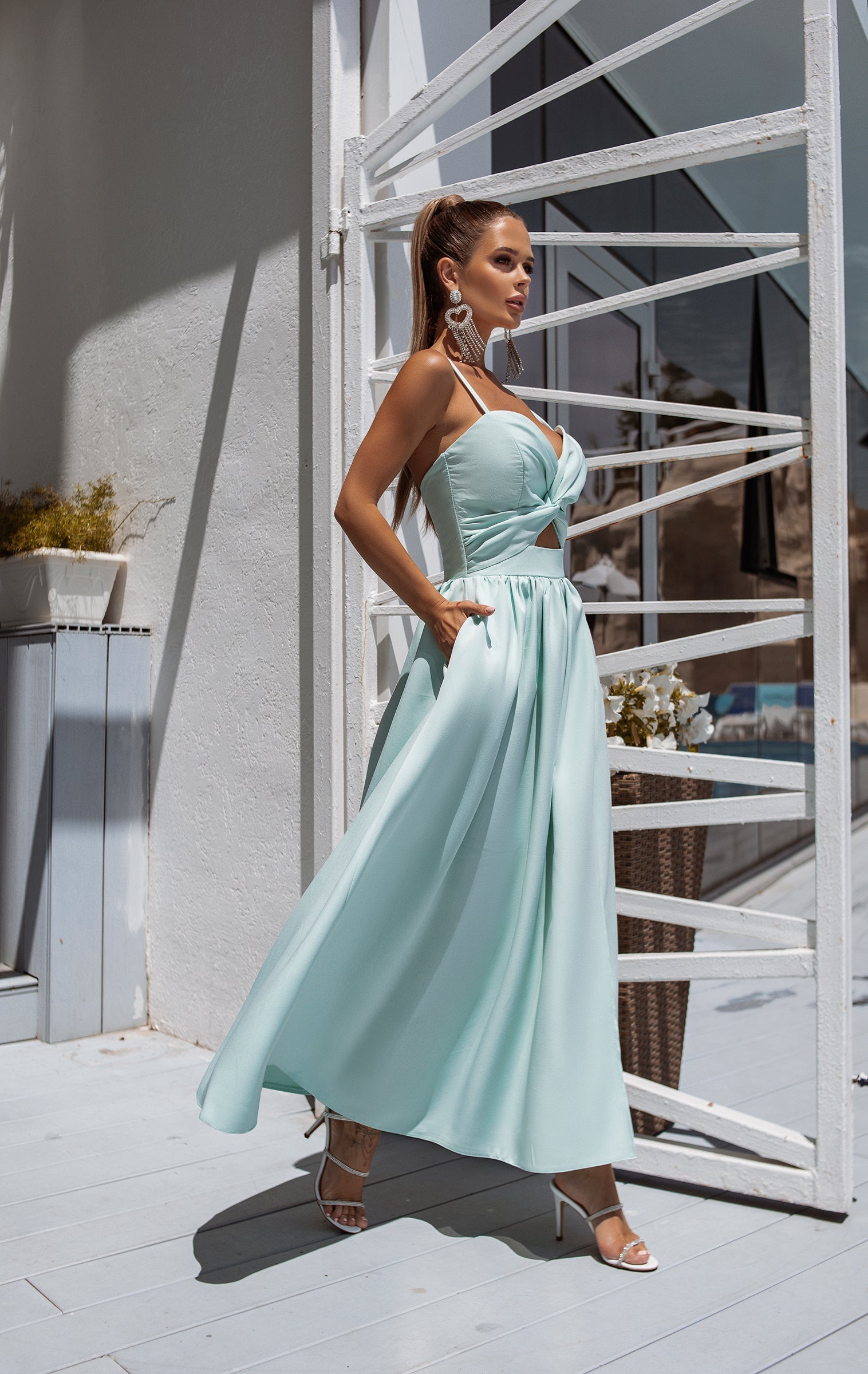 Tiffany-Blue Sweetheart Cut-Out Midi Dress trinarosh Tiffany-Blue Sweetheart Cut-Out Midi Dress trinarosh