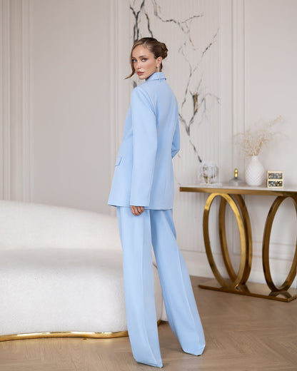 Inès Sky-Blue Single-Breasted Suit 2-Piece