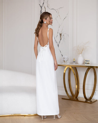 Bella White Sweetheart High-Slit Maxi Dress
