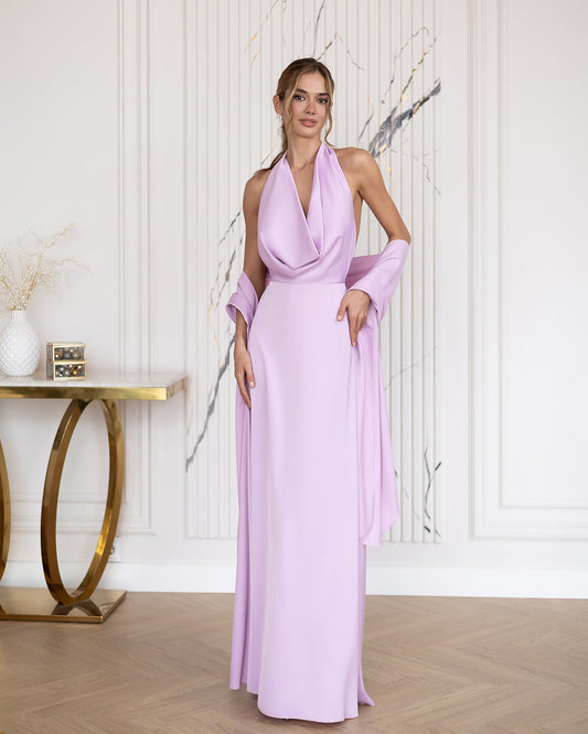 Céline Pink Satin Drape Halter-Neck Backless Maxi Dress