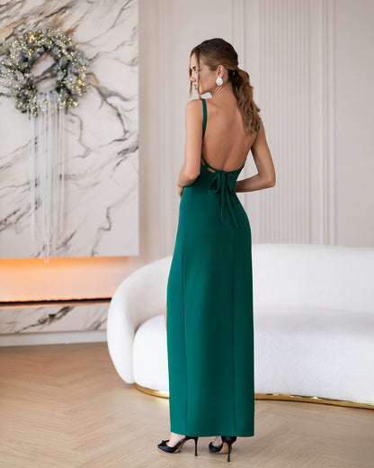 Bella Green Sweetheart High-Slit Maxi Dress