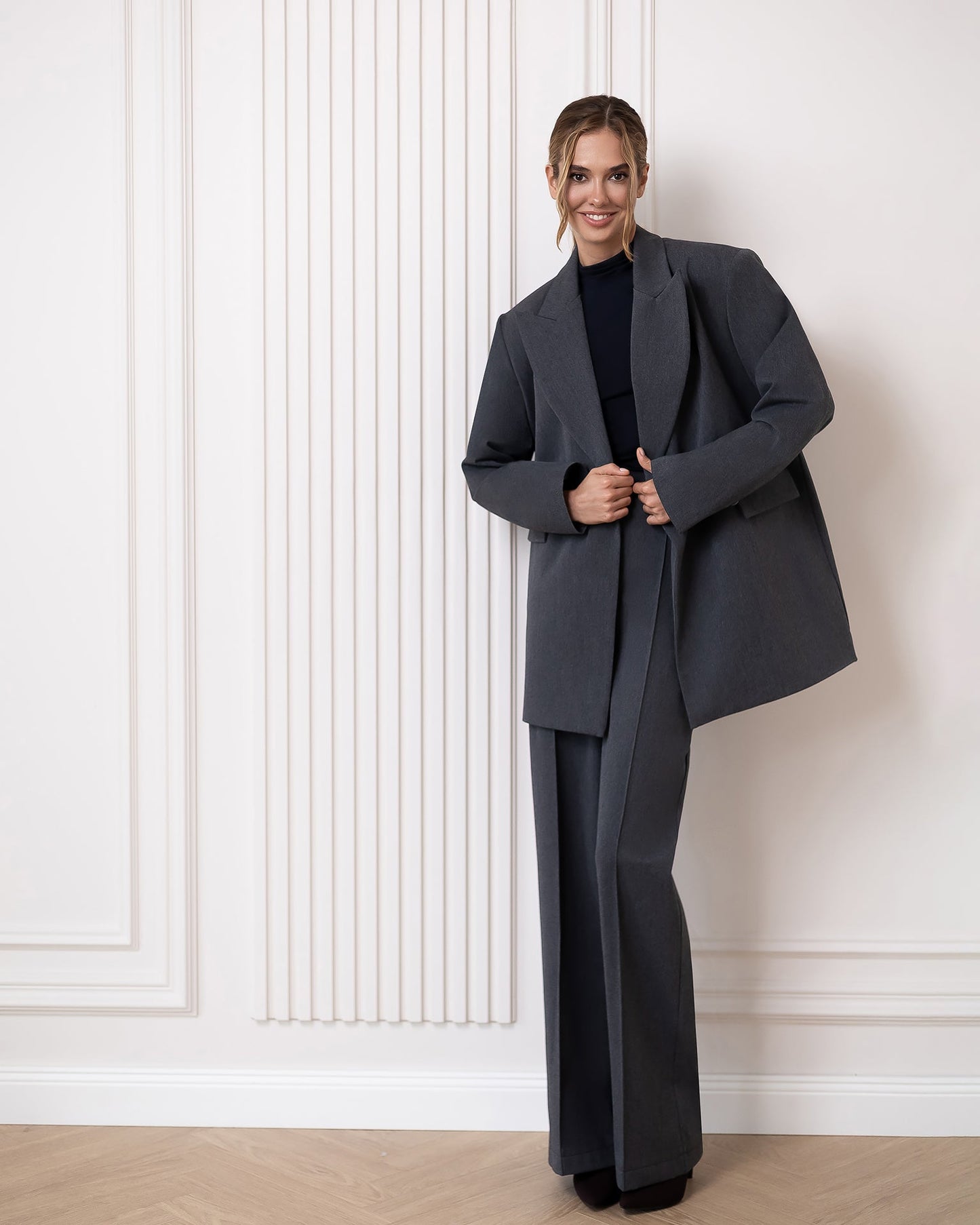 Liora Grey Oversized Double-Breasted Suit 2-Piece