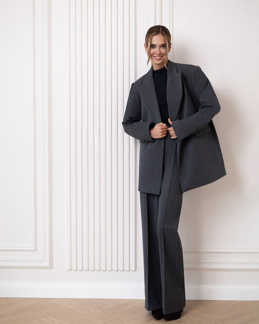 Liora Grey Oversized Double-Breasted Suit 2-Piece