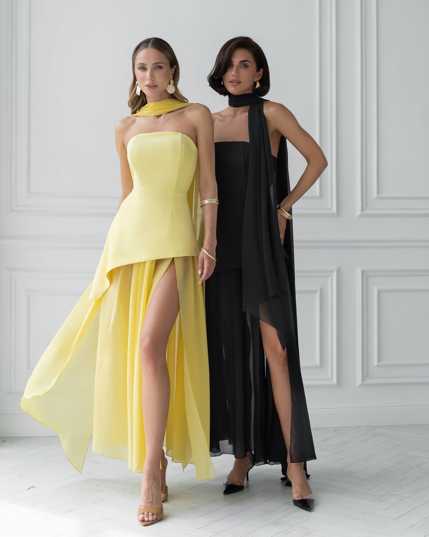 Black Strapless Back Scarf Overskirt Maxi Dress