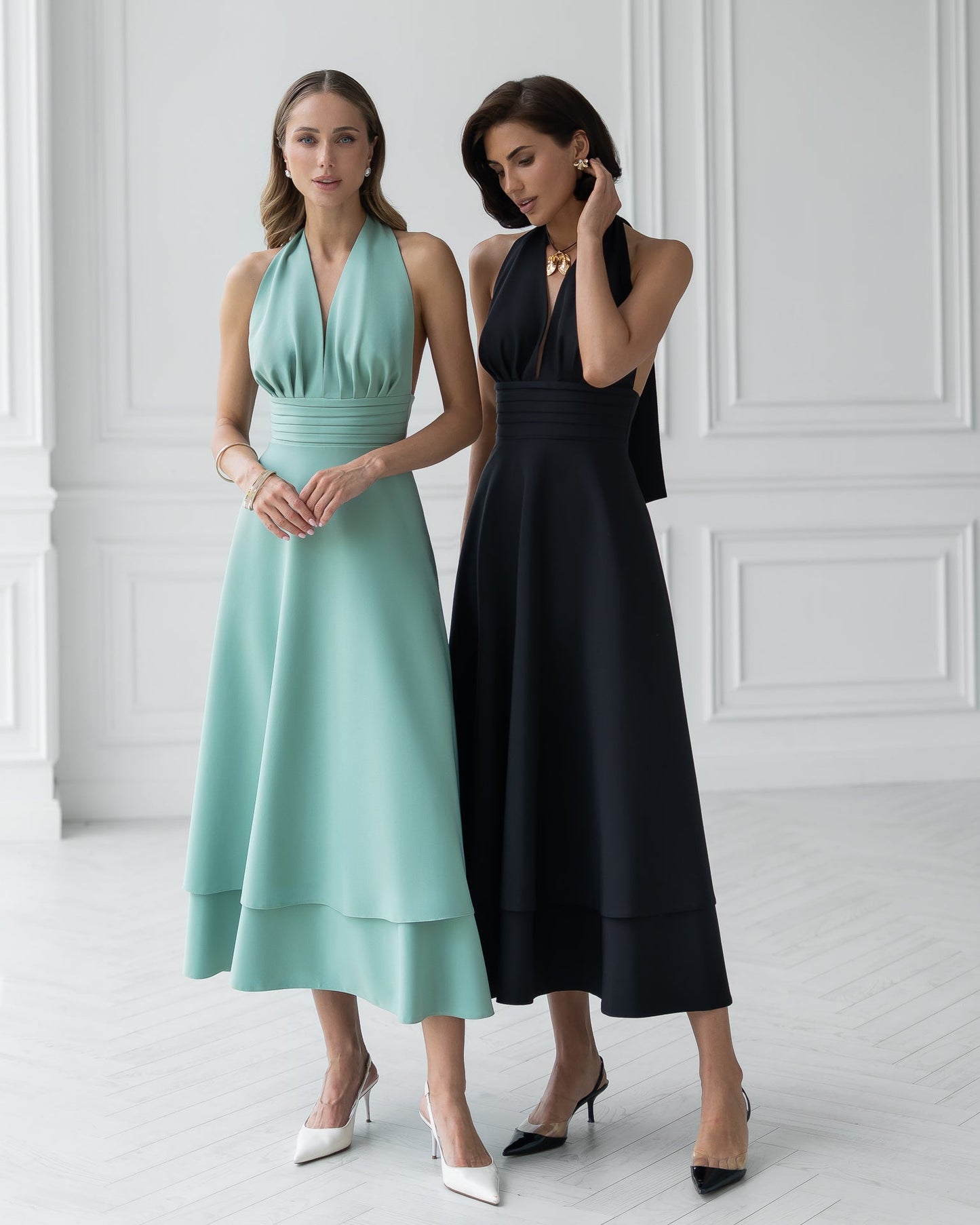 Gloria Black Open-Back Halter-Neck Midi Dress