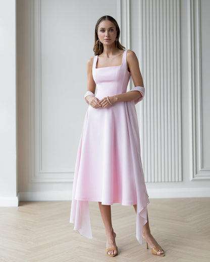 Stella Dusty-Pink Square Neck Backless Midi Dress