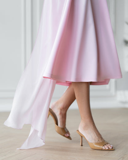 Stella Dusty-Pink Square Neck Backless Midi Dress