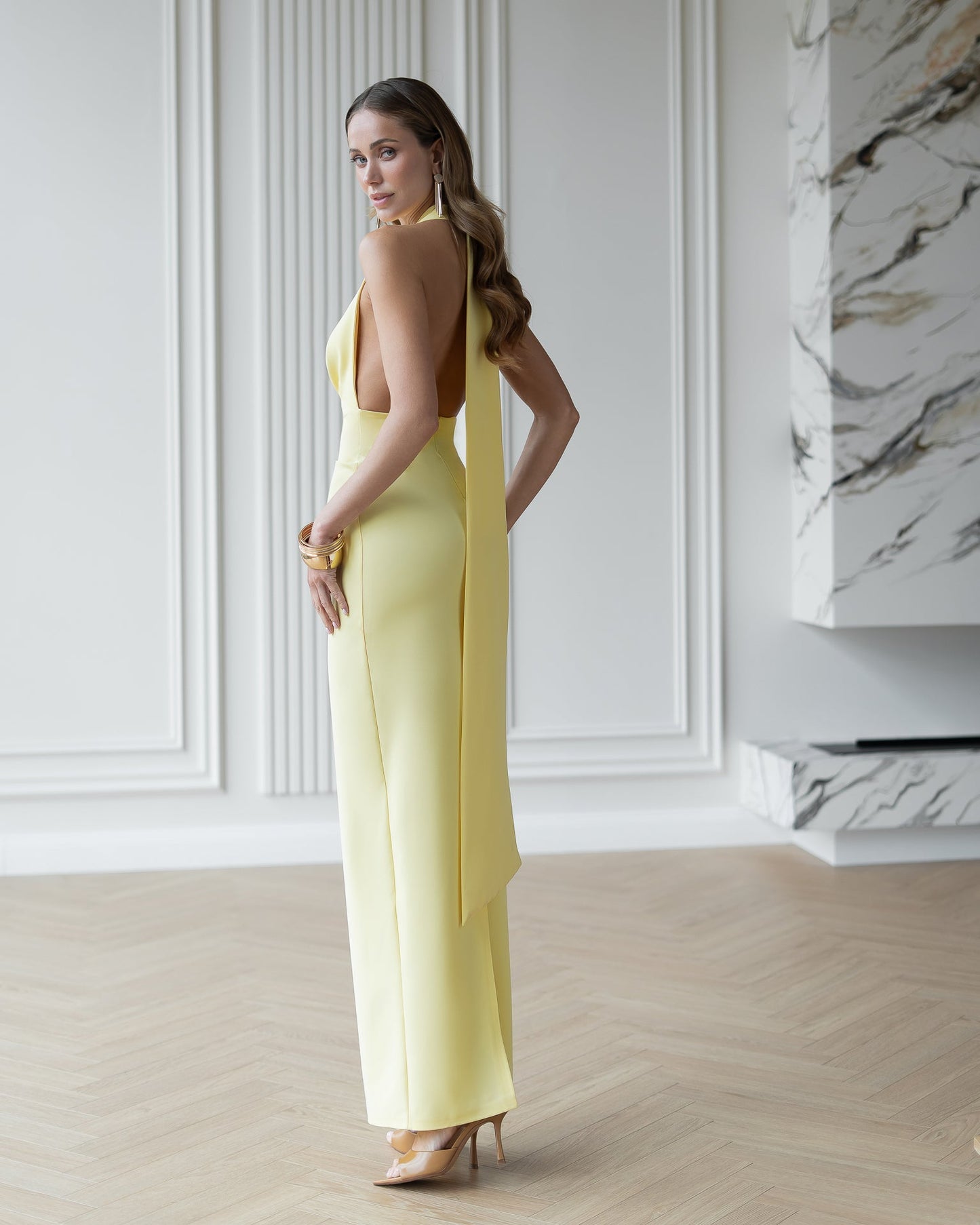 Stella Yellow Halter-Neck Backless Maxi Dress