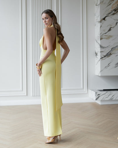 Stella Yellow Halter-Neck Backless Maxi Dress