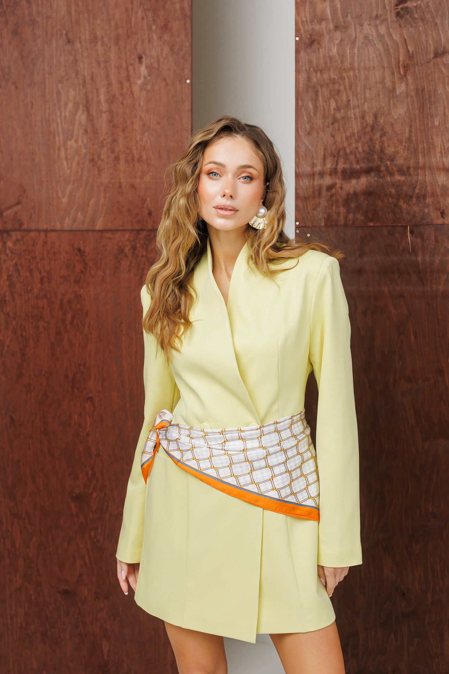 Monte Yellow Collarless Double-Breasted Blazer Dress