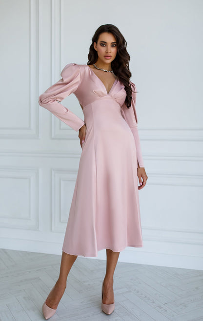 Dusty Pink Satin Bow Back Midi Dress