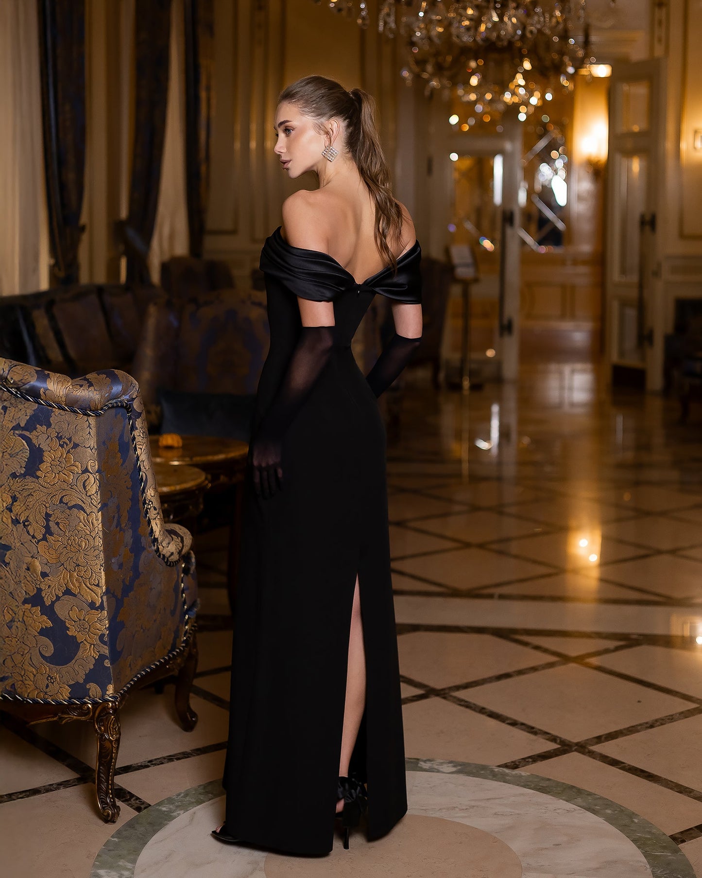 Léa Black Off-the-Shoulder Draped Maxi Dress