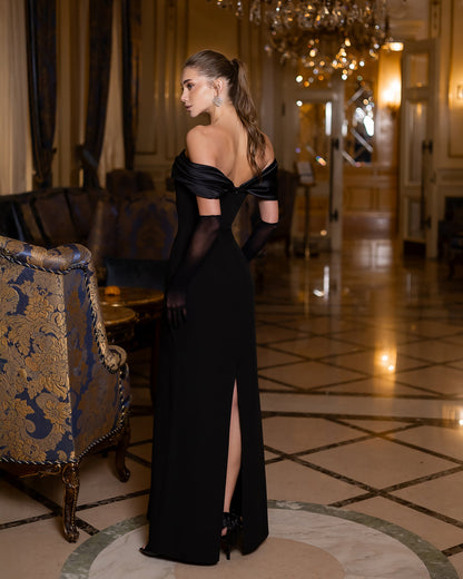 Léa Black Off-the-Shoulder Draped Maxi Dress