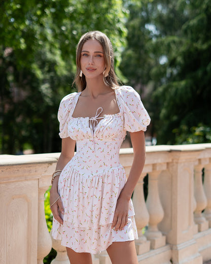 Léa White Floral Print Square-Neck Mini Dress
