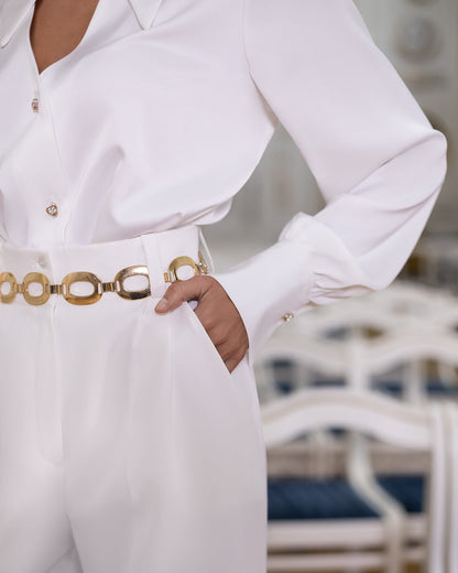 Julie White Satin Keyhole Collar Blouse