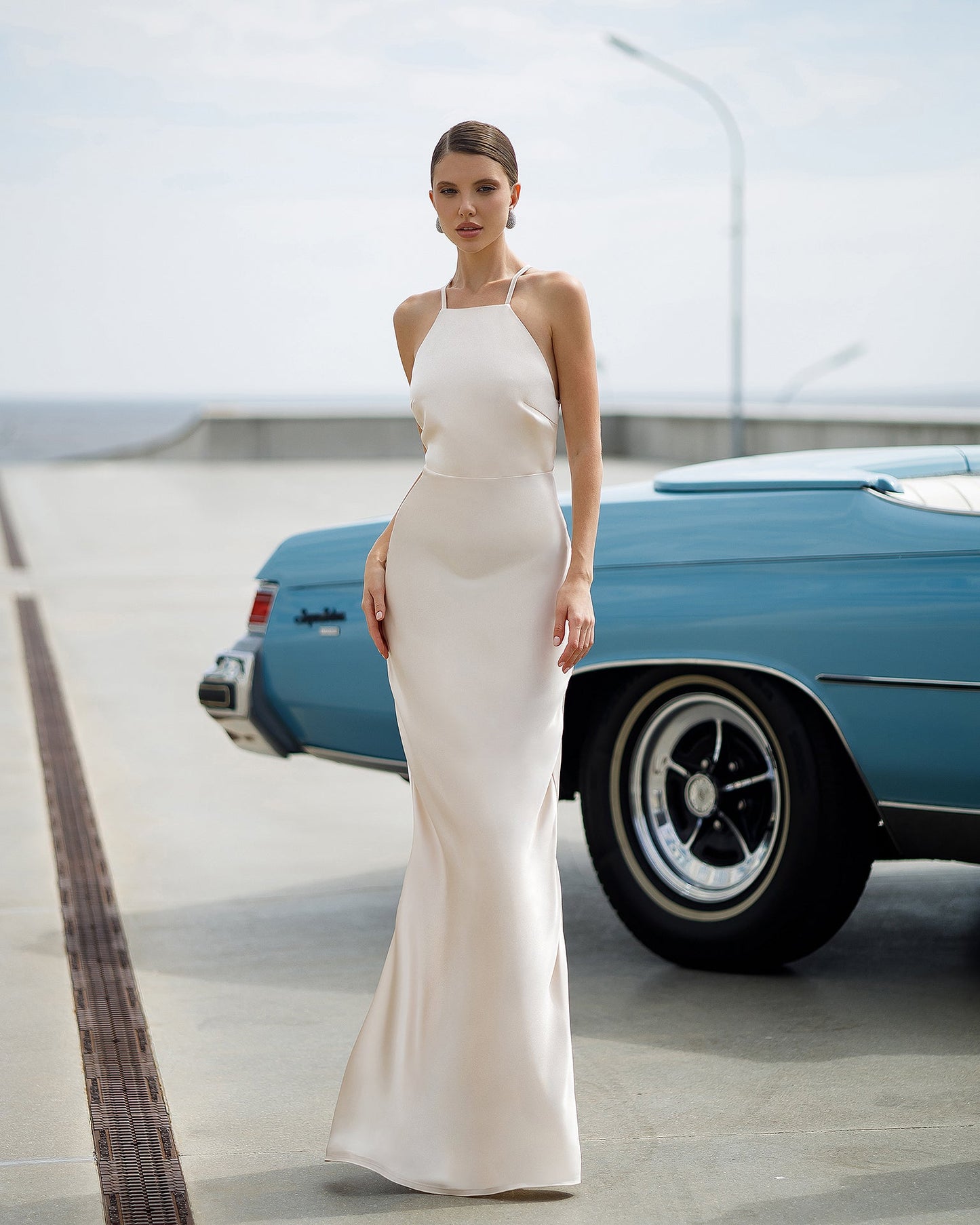 Stella Beige Satin Slip Maxi Dress