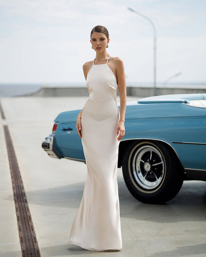 Stella Beige Satin Slip Maxi Dress