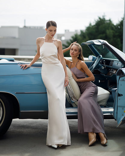 Stella Beige Satin Slip Maxi Dress