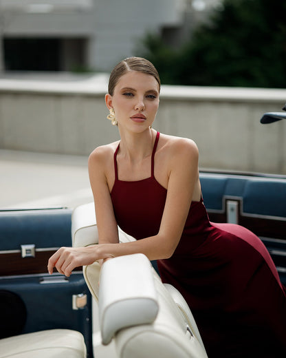 Stella Bordeaux Satin Slip Maxi Dress