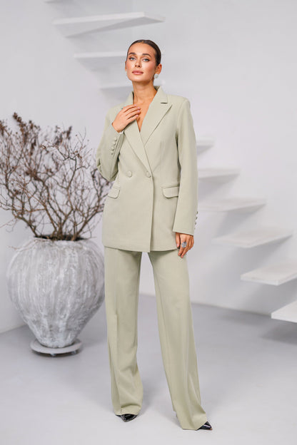 Avira Olive Double-Breasted Suit 2-Piece