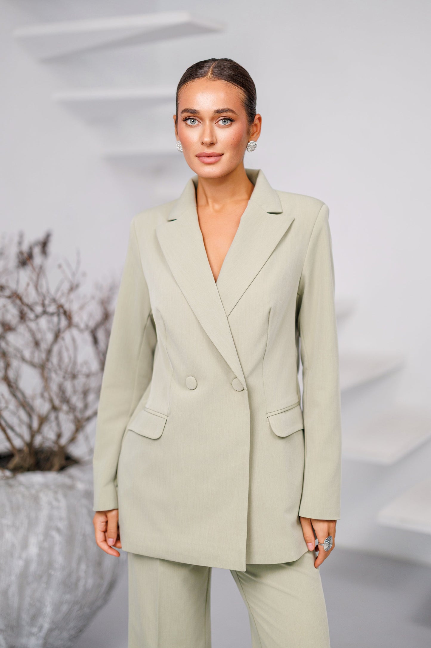 Avira Olive Double-Breasted Suit 2-Piece