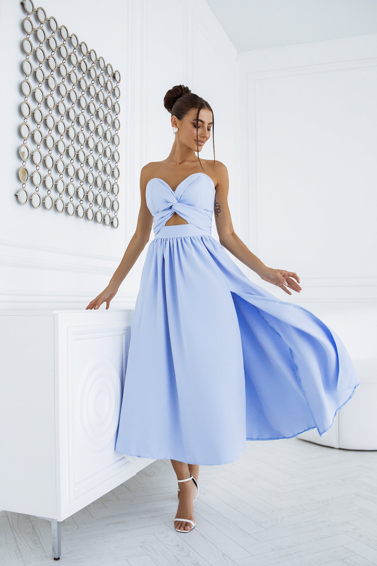 Sky-Blue Sweetheart Cut-Out Midi Dress
