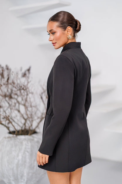 Monte Black Collarless Double-Breasted Blazer Dress