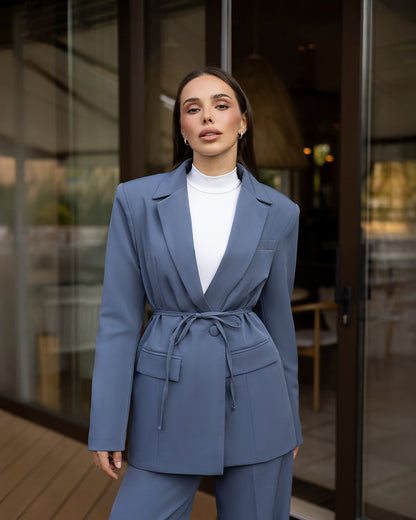Inès Grey Single-Breasted Suit 2-Piece