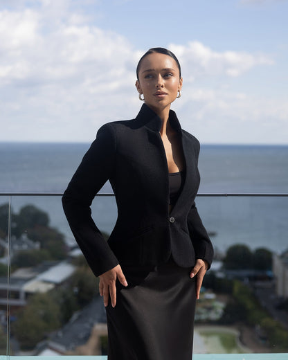 Julia Black Collarless Single-Breasted Blazer