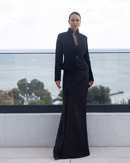 Julia Black Collarless Single-Breasted Blazer