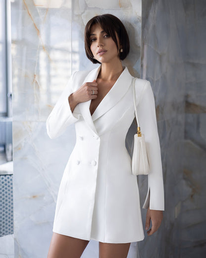 Alexa White Double Breasted Blazer Dress