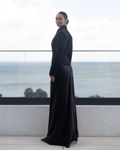 Julia Black Collarless Single-Breasted Blazer