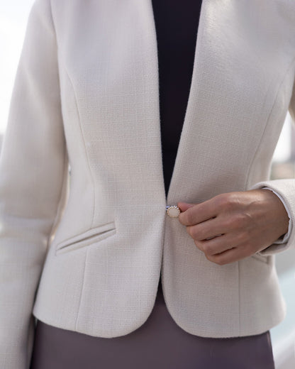 Julia Beige Collarless Single-Breasted Blazer