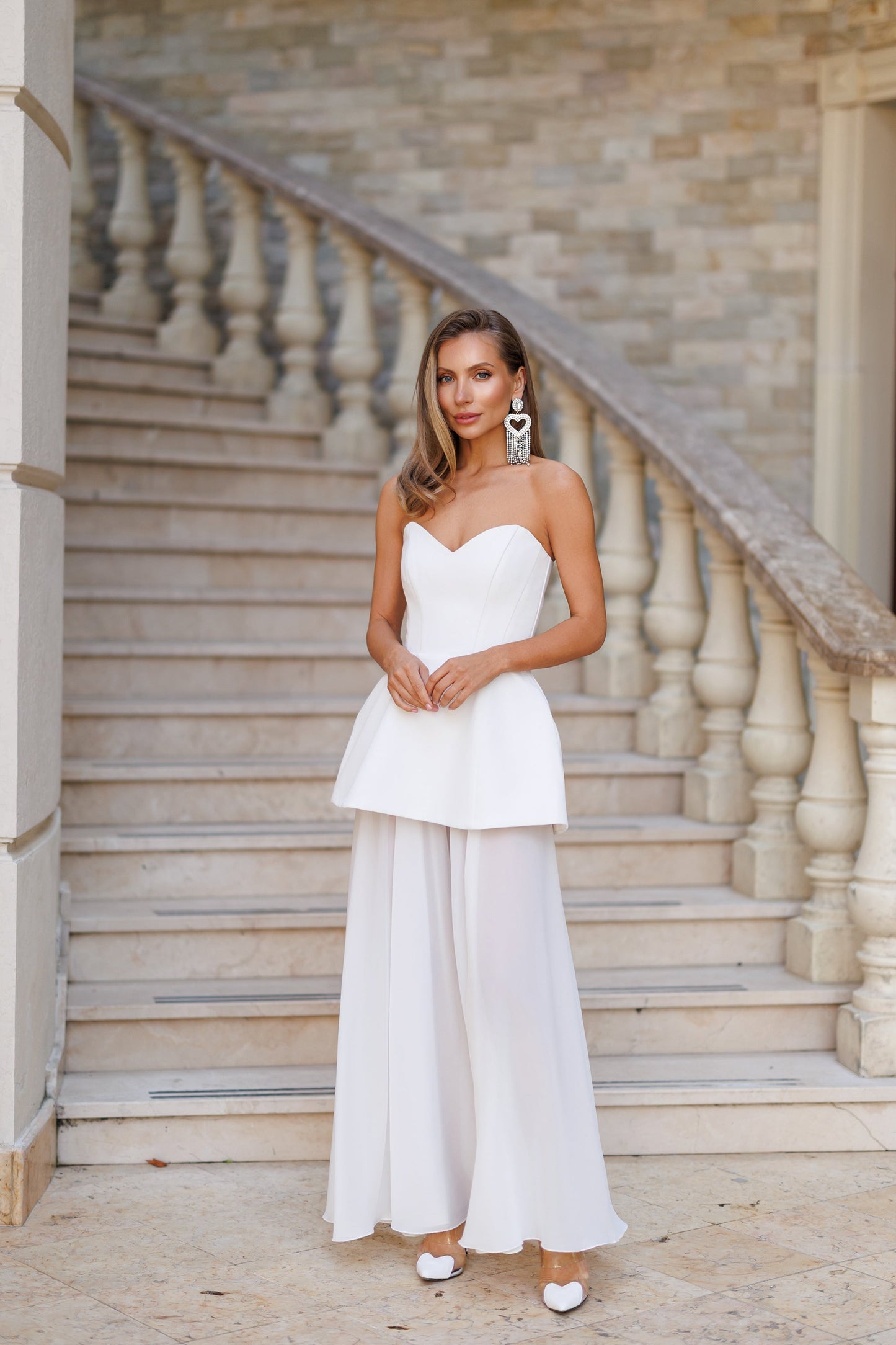 White Strapless Sweetheart Chiffon Skirt Maxi Dress