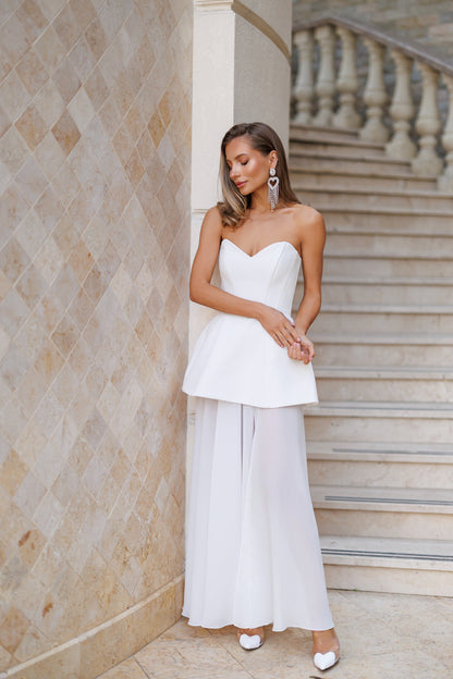 White Strapless Sweetheart Chiffon Skirt Maxi Dress
