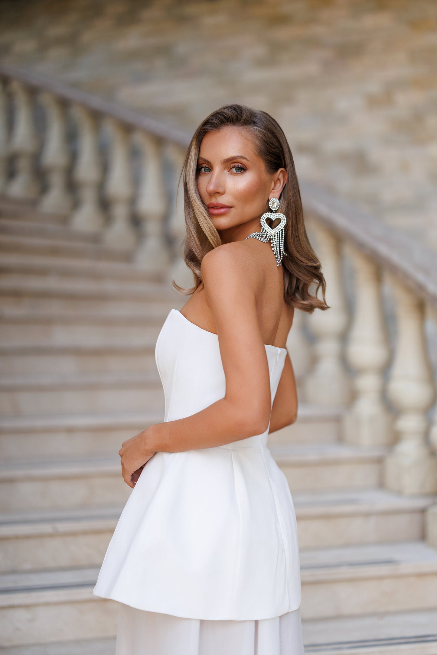 White Strapless Sweetheart Chiffon Skirt Maxi Dress