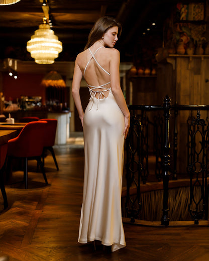 Stella Beige Satin Slip Maxi Dress