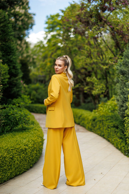 Selene Mustard Single-Breasted Wide-Leg Suit 2-Piece