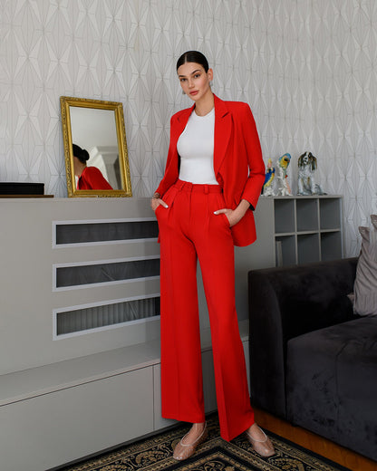 Red Single-Breasted Oversized Suit 2-Piece
