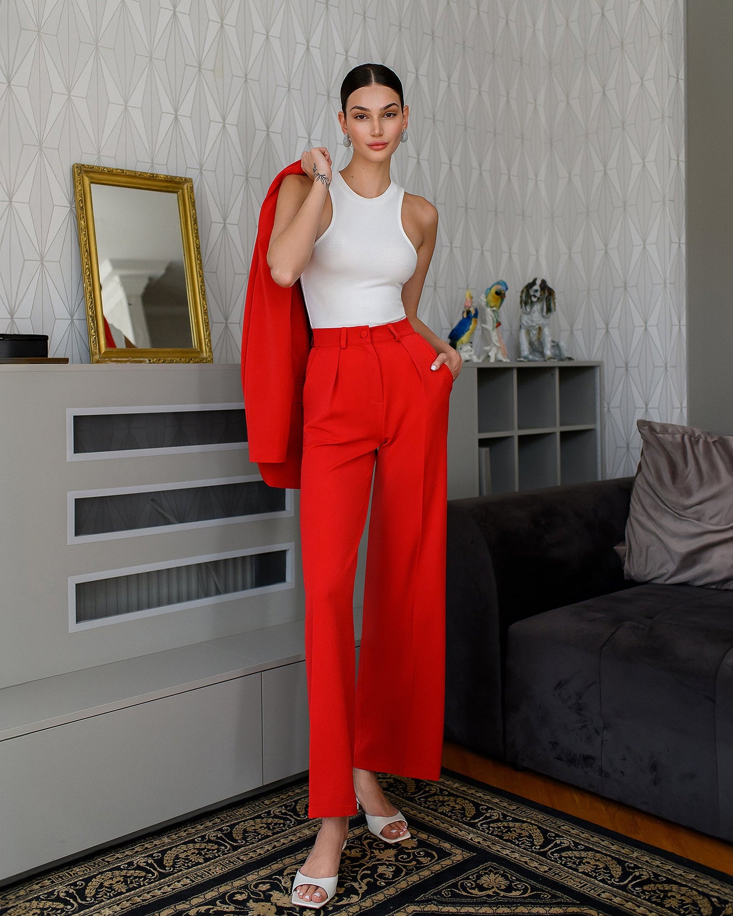 Red Single-Breasted Oversized Suit 2-Piece