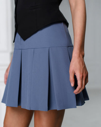 Monica Grey Classic Pleated Mini Skirt