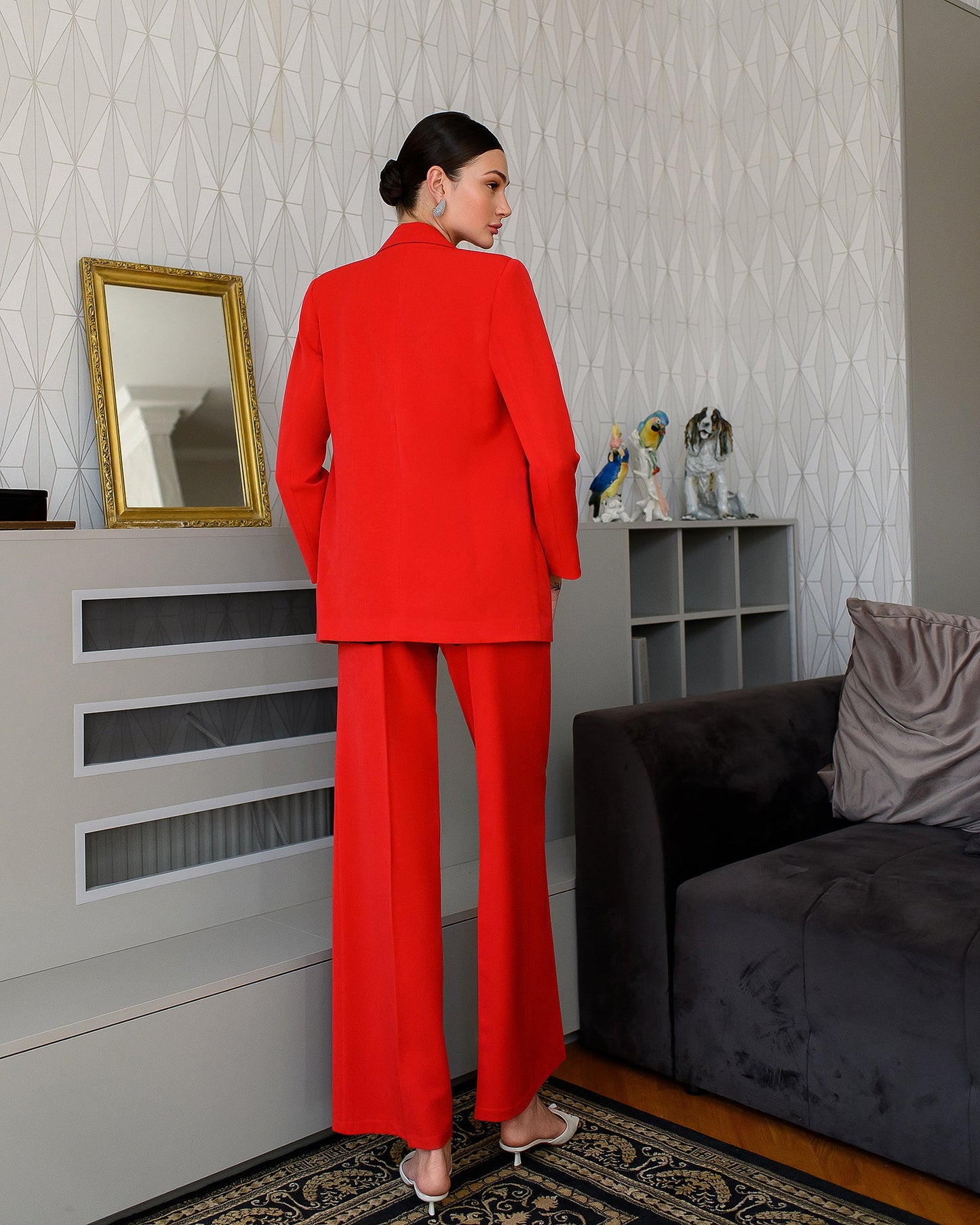 Red Single-Breasted Oversized Suit 2-Piece