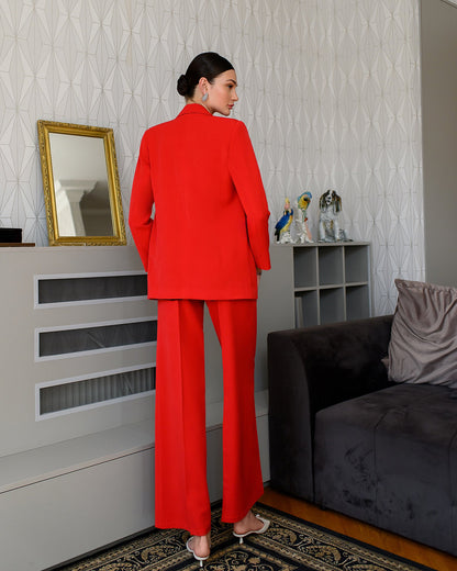 Red Single-Breasted Oversized Suit 2-Piece