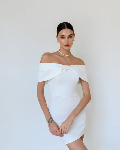 Gloria White Off-The-Shoulder Mini Dress
