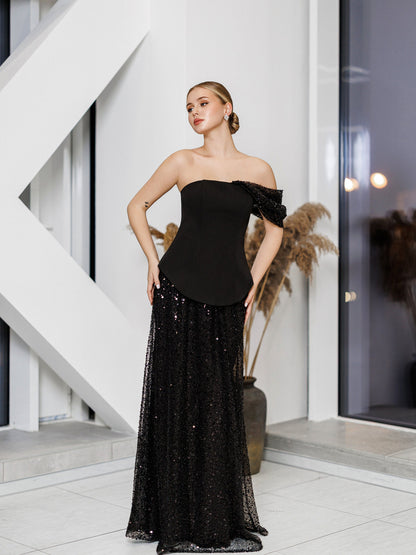 Julie Black Sequin Off-Shoulder Maxi Dress