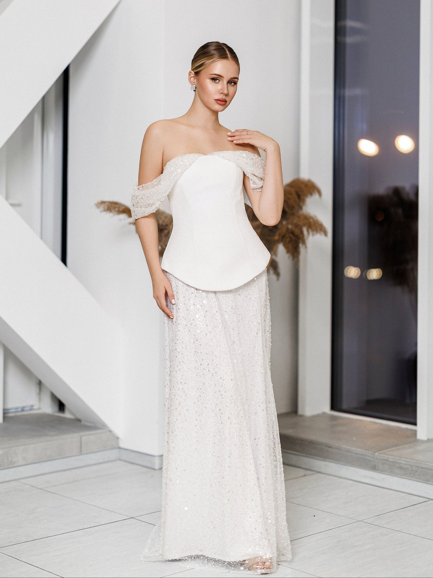 Julie White Sequin Off-Shoulder Maxi Dress